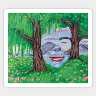 Pareidolia face in a landscape illusion Sticker